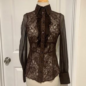 Karen Milllen Brown Lace Blouse
